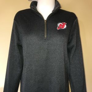 NJ Devils NHL Hockey Gray Quarter Zip Pullover NEW NWT